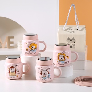 Mug Cermin 3D Kartun Bernilai Tinggi Desain Lucu Cangkir Keramik untuk Wanita dengan Tutup Kapasitas 500ml Cangkir Kopi Sarapan Kantor - Grosir - Product Image 5