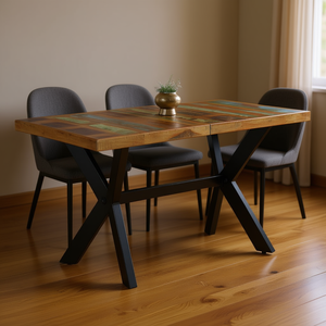Tavolo da Pranzo con Piano in Legno e Gambe in Metallo, Design Industriale Moderno, Arredamento per Casa, 6 Posti - Product Image 2
