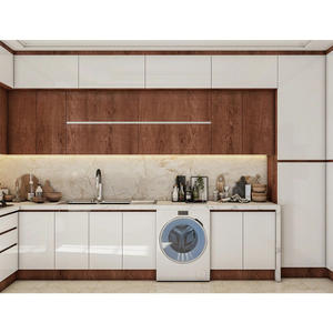 Conceptions de stratifié de membrane de PVC d'armoires suspendues de cuisine Arabie saoudite Conception de cuisine d'armoires de cuisine en chêne rouge - Product Image 4