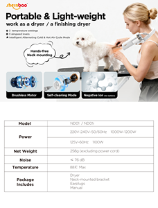 Hernבאו nd01 כלב מטפח שיער מטפח מייבש שיער ללא הידיים שלך אניון צוואר תלוי מייבש שיער - Product Image 6