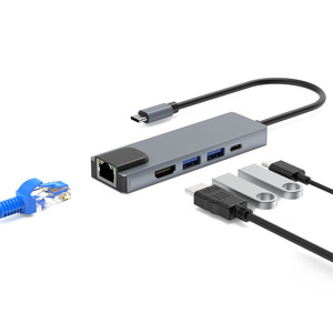 New lỗ chân lông USB-C 4k Combo đa 5 trong 1 cho Macbook Pro USB 3.0 Cổng <span class=keywords><strong>Ethernet</strong></span> Adapter Loại C dữ liệu por sạc Type-C <span class=keywords><strong>Hub</strong></span> - Product Image 2