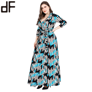 Venta al por mayor 2025 Maxi vestidos casuales para mujeres de talla grande cintura con cinturón temporada otoño para damas <span class=keywords><strong>maduras</strong></span> chicas <span class=keywords><strong>gordas</strong></span> tallas 5XL - Product Image 5