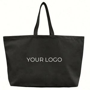 Printed Logo Letter Design Custom Large <b>Canvas</b> <b>Tote</b> Bag With Pocket and Zipper - Product Image 2