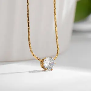 MICCI – bijoux en acier inoxydable plaqué or 18k, collier avec pendentif en diamant de Mosinite de Zircon unique pour femmes, 4mm