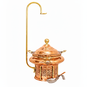 IndianArtVilla Plato de frotamiento de cobre de acero con soporte y mango de gel de combustible para estufa, calentador de Buffet, vajilla para uso en restaurantes de fiesta - Product Image 1