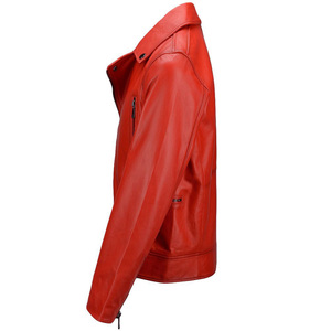 Veste en cuir rouge matelassée pour homme, style streetwear, type motard, décontractée, avec fermeture éclair, du fabricant - Product Image 3
