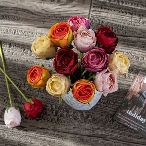 Rosa Artificial Bliss, Ramo Individual, Flor Decorativa para Bodas y Decoración del Hogar, en Rosa, Rojo, Amarillo, Naranja, Morado, Ramo Colorido - Product Image 1