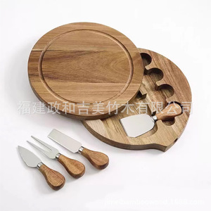Planche à fromage en bois d'acacia avec ensemble couteau-fourchette, ronde, écologique, style occidental, pour le camping - Product Image 3