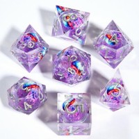 Ensemble de dés en résine polyédrique à cœur liquide transparent, écologique, avec logo personnalisé gravé, à bords vifs, pour jeux de société DND RPG, en gros