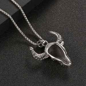 Street Hip Hop Men's <b>Titanium</b> Steel Bull Head Pendant Necklace Animal Zodiac SP822 Stainless Steel <b>Chain</b> Gift - Product Image 3