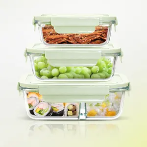 Fresh Keep Lids Microwave Oven Borosilicate Glass Bowl Two or Three Compartment Divided Box Sets Airtight Food Storage Container