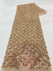 Ni. Ai Thiết Kế Mới Hình Vuông Ngọc Trai Ren Đính Cườm Ren Vải Hoa Thêu Net Ren Sequin Vải Với Hạt - Product Image 5