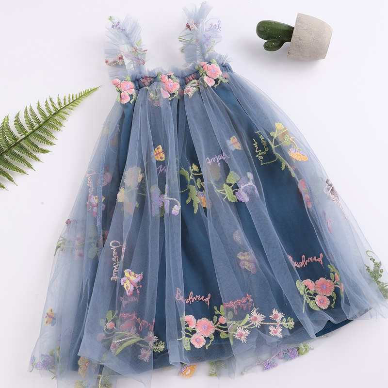 A Navy Floral Tulle Dress