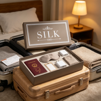 Coffret Cadeau de Voyage en Soie avec Masque de Nuit, Étiquette de Bagage, Adaptateurs, Pochette, Carte d'Embarquement, Emballage pour Valises, Ensemble Cadeau en Gros