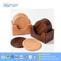 Sous-verres en bois massif, sous-verres ronds en bois naturel, lot de 6 avec support de rangement, sous-verres pour tasses, décoration d'intérieur