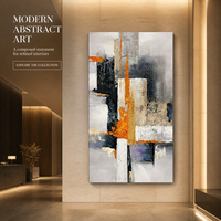 Impression d'art mural abstrait géométrique bleu et orange, image verticale à blocs de couleur pour salons, bureaux, réceptions et hôtels modernes
