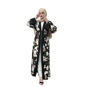 2021 müslüman elbise moda çiçek baskı açık Abaya Kimono Dubai kadınlar için İslami giyim Maxi elbise