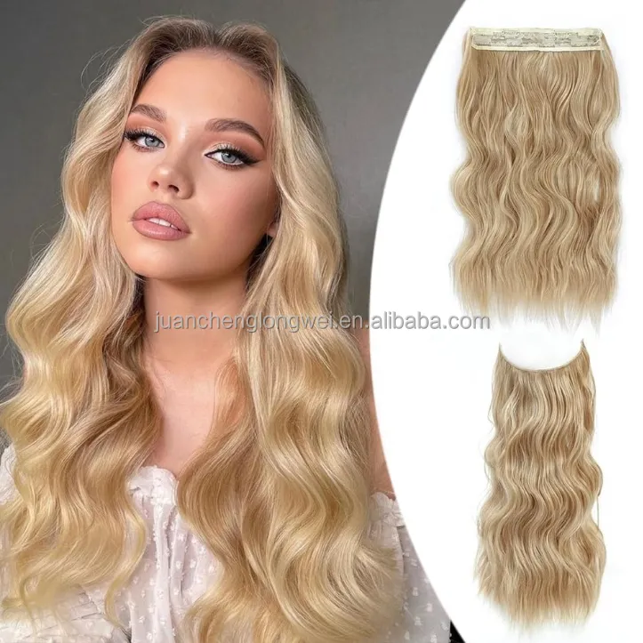 ต่อผมลวดที่มองไม่เห็นพร้อมลวดโปร่งใสปรับขนาดได้ 2 คลิปยาวสายหยัก Hairpiece ส่วนลับ 16 นิ้ว