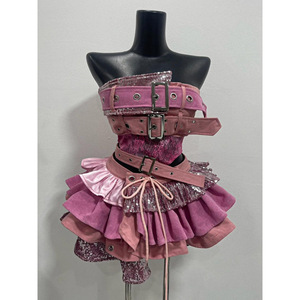 Conjunto <span class=keywords><strong>de</strong></span> 2 Piezas Estilo Punk para <span class=keywords><strong>Mujer</strong></span>, Top Sexy sin Tirantes, Falda <span class=keywords><strong>de</strong></span> Cintura Alta, Estilo Retro Chic Coreano, Traje <span class=keywords><strong>de</strong></span> Actuación Femenino - Product Image 3