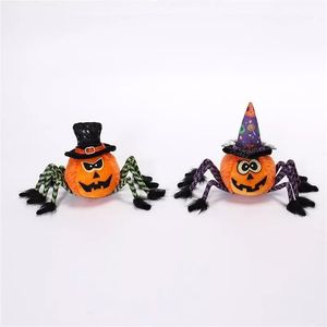 Festive <b>Orange</b> Pumpkin Spider Ornament Set of 2 Creepy Crawly Home Decoration for Halloween Gifts - Product Image 1