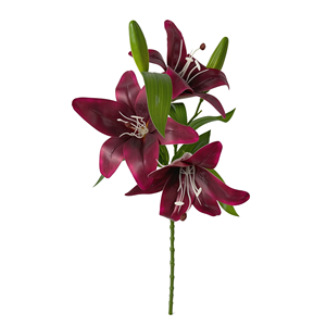 Fiore Artificiale di Giglio a Stelo Singolo con 3 Fiori e 2 Boccioli, Realistico, per Centrotavola di Hotel e Decorazioni per Feste - Product Image 1