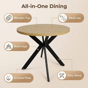 Tavolo da Pranzo Moderno per 4/6/8 Persone, Tavolo Rotondo Alto in Legno con Gambe in Metallo per Arredamento Casa - Product Image 5