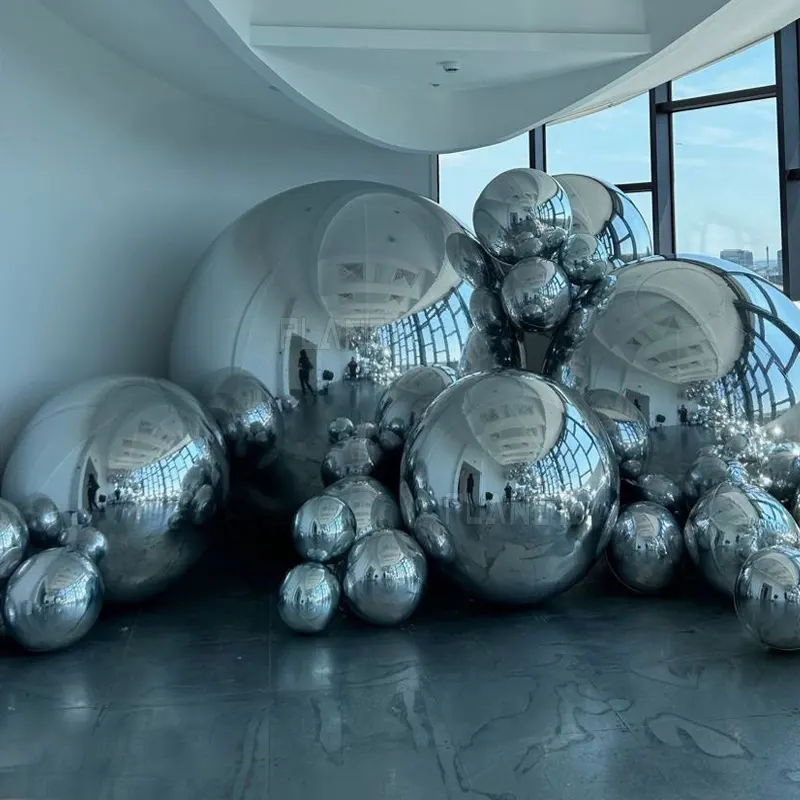 Balon PVC Dekorasi Acara Mengambang, Balon Cermin Bulat Disko Berkilau Bola Cermin Tiup