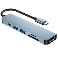 Hub USB-C 6 en 1 Multifunción Tipo C a HDTV Hub 4K 30hz Usb 3.0 SD Tf Estación de Acoplamiento PD Carga Rápida OTG Lector de Tarjetas
