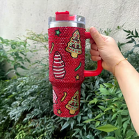 Gobelet isotherme de Noël en acier inoxydable 304 de 1200 ml (40 oz) avec strass et poignée, motif Père Noël, pour vente en gros, conserve la température de 6 à 12 heures, idéal comme cadeau