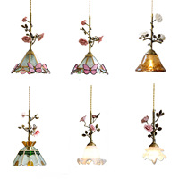 Lámpara Colgante LED de Cobre Estilo Francés con Diseño de Rosa, Creativa, Vintage, Pequeña, para Dormitorio, Mesita de Noche, Comedor