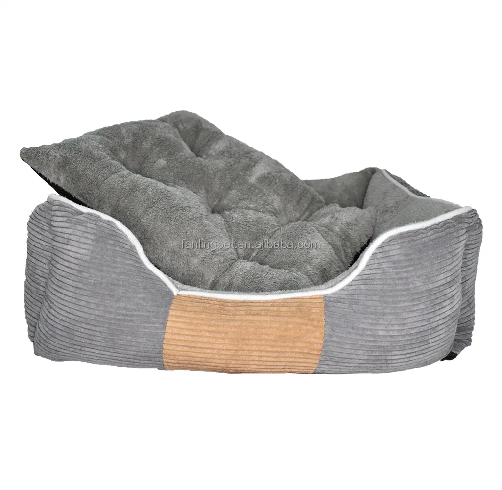 Fanlinpt เตียงแมวในบ้านแบบซักได้ทำด้วยมือเตียงลูกสุนัขสี่เหลี่ยมผืนผ้าเตียงสุนัขขนาดใหญ่พื้นกันลื่น