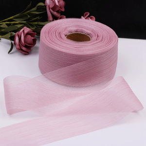 E-sihirli ucuz 6 Cm genişlik stok renk 50 Y rulo Premium kalite parlak şeffaf şerit organze rulo şerit düğün çiçek paketi için