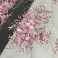 Charmant tissu de dentelle de tulle de broderie de fleur 3D avec des perles pour la robe de défilé de mode LT21891