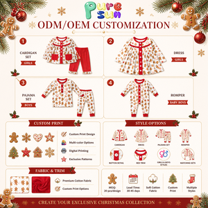 Pijamas de Natal para Meninas com Estampa de Biscoito de Gengibre, 100% Algodão, Ecológicos, Certificados CPC CPSIA, Atacado Puresun, para Crianças de 2 a 10 Anos - Product Image 3