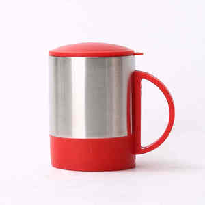 Mug à café isotherme compact en acier inoxydable à double paroi avec fond en plastique moderne de 220 ml, couvercle, isolation thermique de 6 à 12 heures pour - Product Image 2