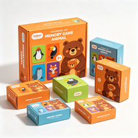 Boîte de rangement portable personnalisée pour jeu de mémoire avec animaux, impression et gaufrage à paillettes, production en 72h, en carton blanc recyclable