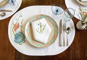 Set de table ovale en coton avec motif coquillages et algues brodés, style méditerranéen, lavable en machine, pour usage domestique - Product Image 3