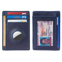 Cartera de Cuero Genuino Premium de 3 mm de Grosor con Ventana para Identificación, Protección RFID, Minimalista, Delgada, para Bolsillo Frontal, para Tarjetas de Crédito
