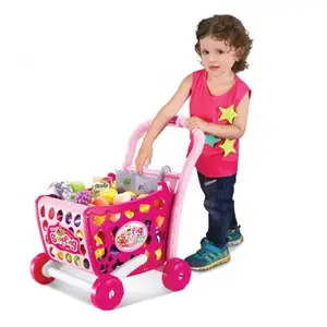 bakkal set oyuncaklar alışveriş sepeti Suppliers-Gıda oyna Pretend mutfak bakkal oyuncaklar plastik pembe arabası süpermarket oyun seti alışveriş sepeti