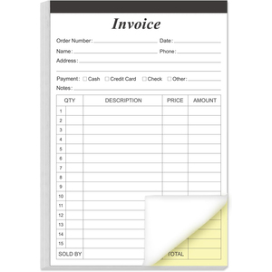 Carnet de factures autocopiantes personnalisé à 2 feuillets avec couverture enveloppante pour les entreprises de vente au détail et de services, vente en gros B2B - Product Image 1