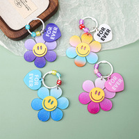 Llaveros Acrílicos con Diseño de Cara Sonriente, Flores y Plantas, para Mujeres y Niñas, Regalo de Amistad, Decoración para Bolsos, Joyería Hecha a Mano