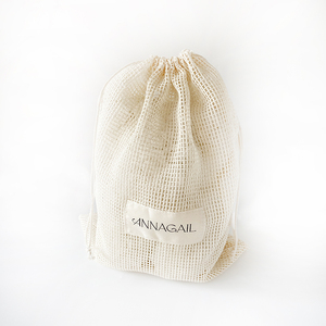 Sacchetti per la spesa in cotone a rete con coulisse, personalizzabili con etichetta del marchio, all'ingrosso - Product Image 4