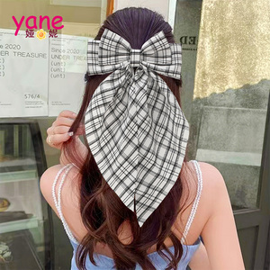 Version coréenne Nouveau Bow Streamer Hairpin Spring Clip Haircard Temperament Lattice Literary Style Girls Ponytail Crown Headpiece - Product Image 2