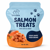 Sachet d'emballage imprimé sur mesure en forme de pochette verticale avec fermeture éclair refermable pour friandises pour animaux de compagnie (saumon, chats, chiens) – Marque privée