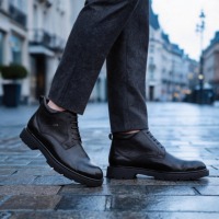 Bottes montantes pour homme en cuir de veau, à lacets, semelle épaisse en caoutchouc, style décontracté chic, chaussures habillées, texture urbaine, vente au détail