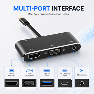 Hub USB C 5 en 1, adaptateur multiport <span class=keywords><strong>HDMI</strong></span> 4K VGA 1080P, USB 3.0 5 Gbps, charge PD, prise audio pour MacBook Pro, ordinateur portable - Product Image 2