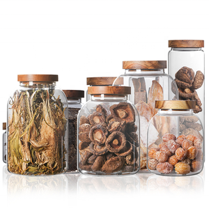 Bouteilles de <span class=keywords><strong>rangement</strong></span> en bois d'acacia, pots de stockage, Type de verre, couvercle étanche, offre spéciale, - Product Image 1