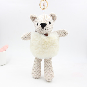 Nouveau porte-clés en peluche Kawaii <span class=keywords><strong>mini</strong></span> mignon ours lapin chien, cadeau de Saint-Valentin pour filles et enfants, avec pompons en fourrure et boules en carton - Product Image 6
