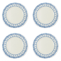 Assiette de service ronde en porcelaine blanche avec bordure en céramique motif palmier bleu pour mariage et décoration de table à la maison