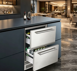 Refrigerador eléctrico de acero inoxidable de 145L personalizable de alta calidad, cajón de doble zona, Enfriador de bebidas, instalación integrada - Product Image 1